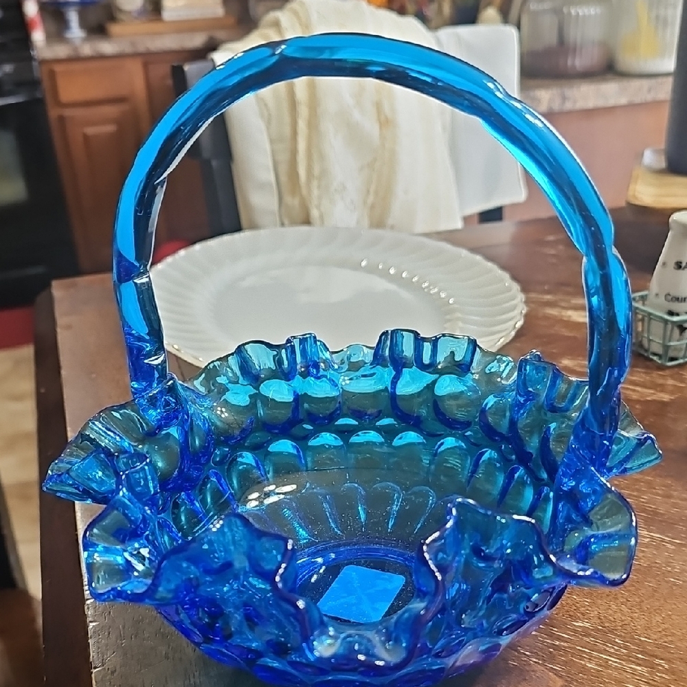 Fenton Blue Glass Basket